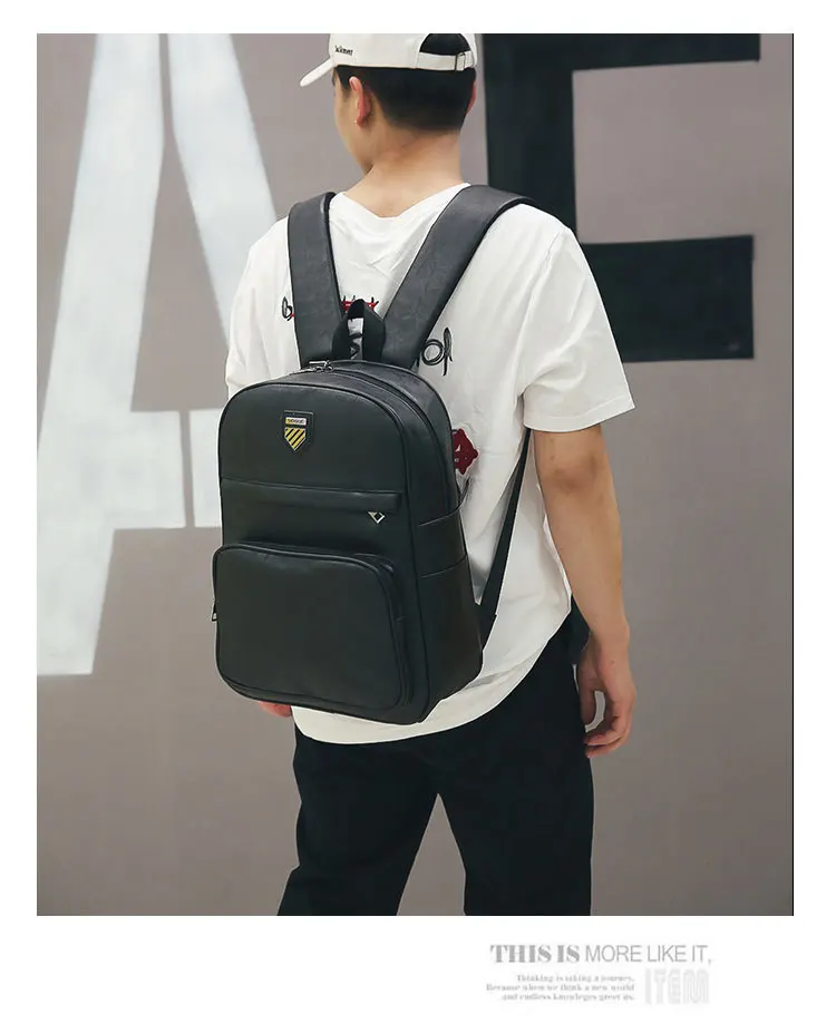 

New Fashion Computer Backpack Stitching All Match Travel Bag Casual Simple Solid Color PU Men's Bag Business Unisex Backpack