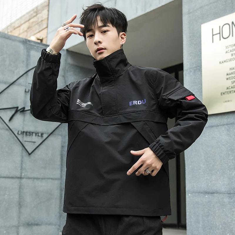

2020 Autumn Teenagers Work Clothes Pullover Jacket Male Leisure Time Unlined Upper Garment Thin windbreaker hip hop Yellow