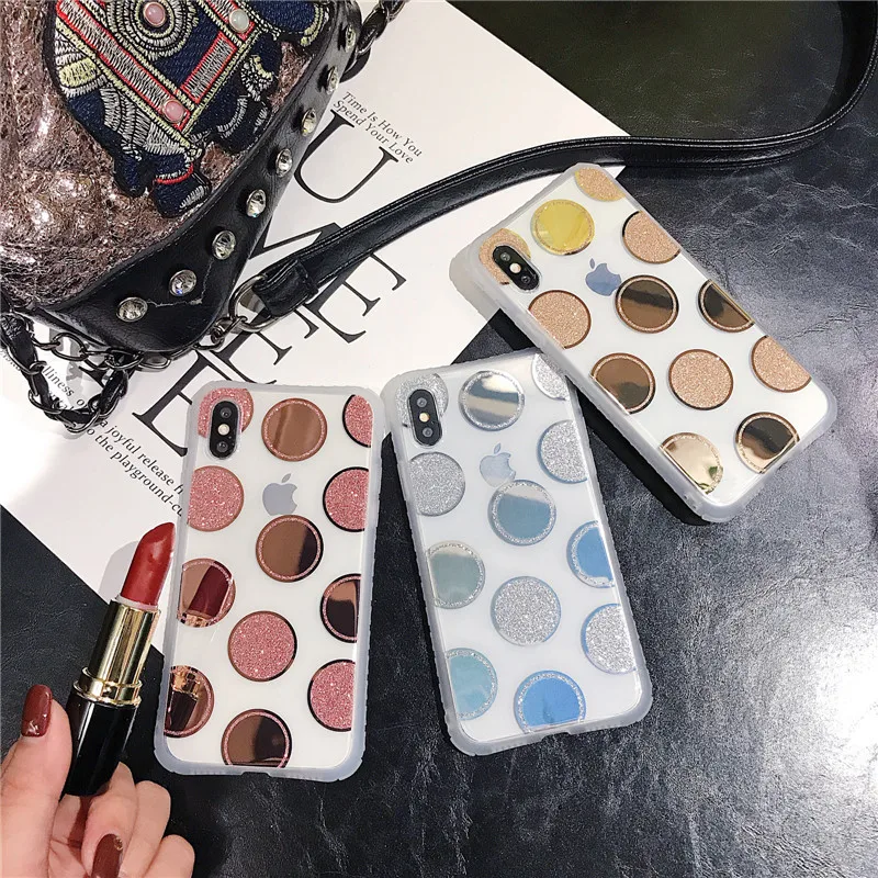 Coque For iPhone X Xr XS Max Cases Korean Plating Dot Pattern Shiny Powder Soft Clear Cover For iPhone Xs Xr 6 6S 7 8 Plus Case (5)