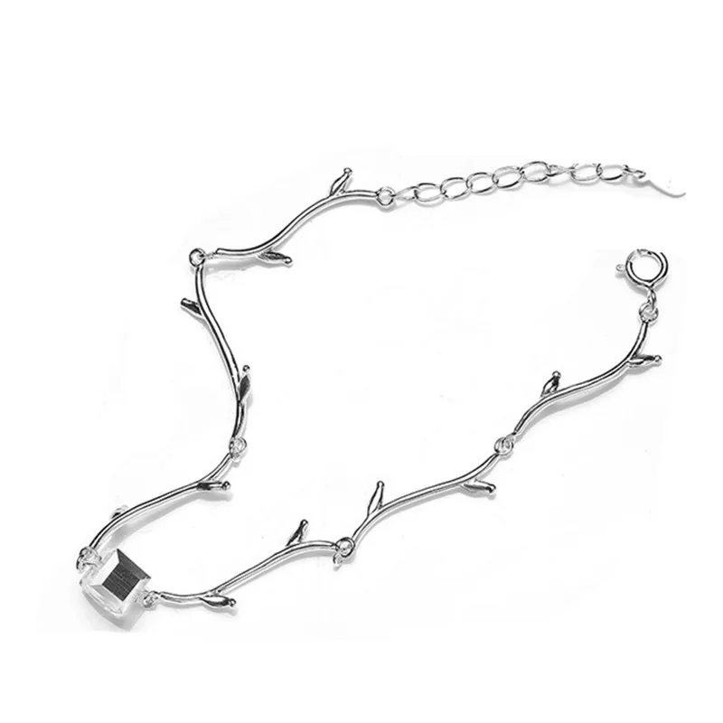 Хорошее ювелирное изделие, богемский Хрустальный квадратный браслет, блестящий веточка, стильная металлическая цепочка, Очаровательная женская свадебная 925 пробы, Серебряный подарок