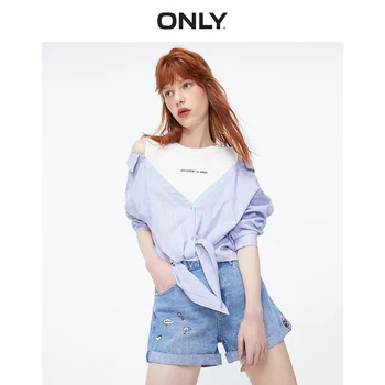 

ONLY Women's Loose Fit 100% Cotton Striped Round Neckline Fake Two-piece Shirt | 119258513