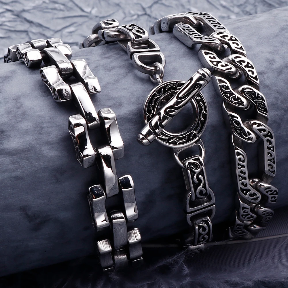 Ретро 316L нержавеющая сталь литой металлический браслет для мужчин персонализированный узор цепи мужские s браслеты мужские байкерские ювелирные изделия дропшиппинг