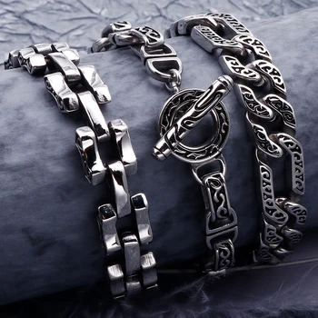 

Retro 316L Stainless Steel Cast Metal Bracelet Men Pattern Chain Mens Bracelets Male Biker Jewellery Accessory Dropshipping