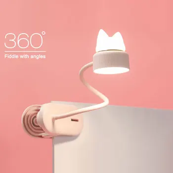 

Cute Cat Design LED Table Lamp USB Charging Folding Clip Lamp 3 Gear Adjustable Cat Reading Night Light