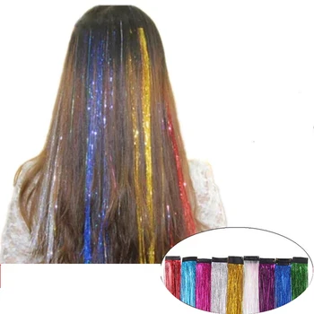

1Bag Sparkle Hair Tinsel Bling Hair Secoration For Synthetic Hair Extension Glitter Rainbow For Girls And Party 50*3.3cm