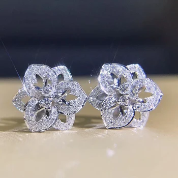 Huitan Fashion Luxury Flower Earrings Women Inlaid Crystal Cubic Zirconia for Party Stylish Accessories Daily Wear Jewelry Newly