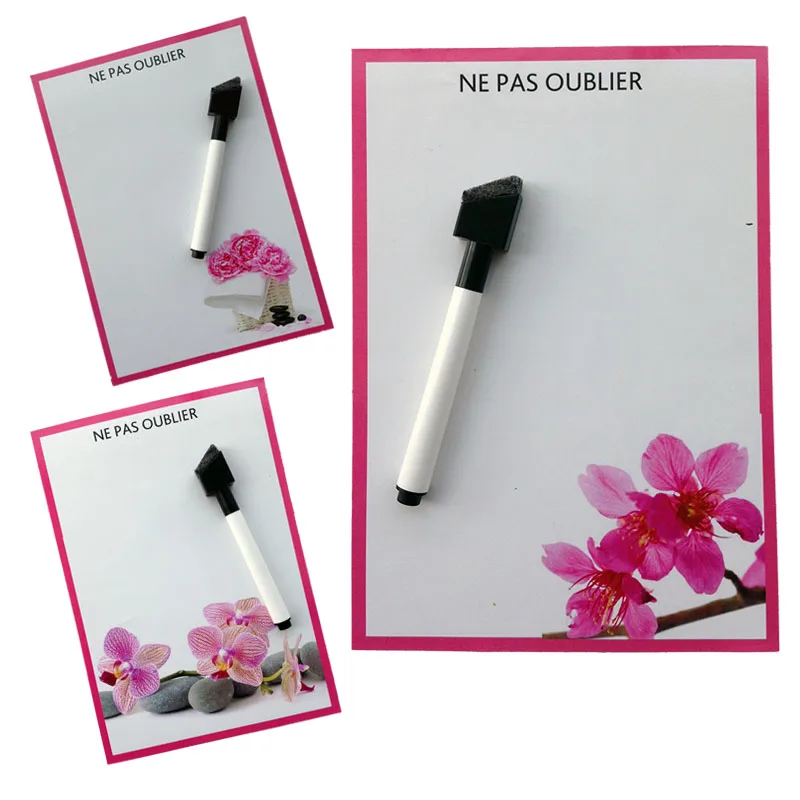 Flor a orquídea impresso seco apagar ímãs de geladeira flexíveis quadro branco/placa de mensagem/almofada de memorando/caixa de diálogo ímã