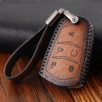 

Leather Car Key Cover Case For Cadillac ATS CT6 CTS DTS XT5 Escalade ESV SRX STS XTS ELR 2016 2017 2018 Accessories Protection