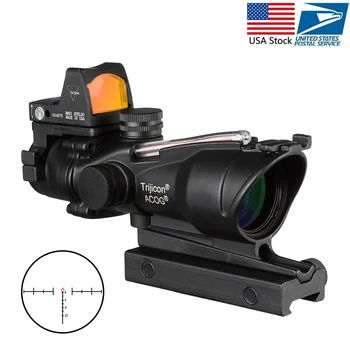 

Acog 4x32 Optic Scope Riflescope Cahevron Reticle Fiber Green Red Illuminated Optic Sight With Rmr Mini Red Dot Sight