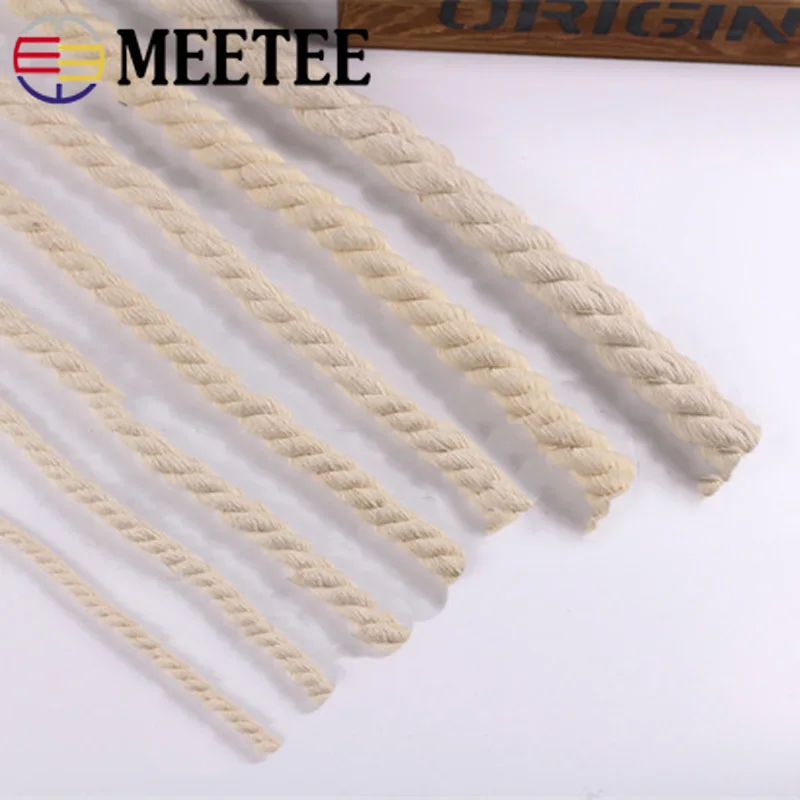 Meetee 5-20mm 3 Shares Twisted 100% Cotton Cords for Bag Decoration Rope DIY Home Textile Tied Ropes Sewing Accessories KY338