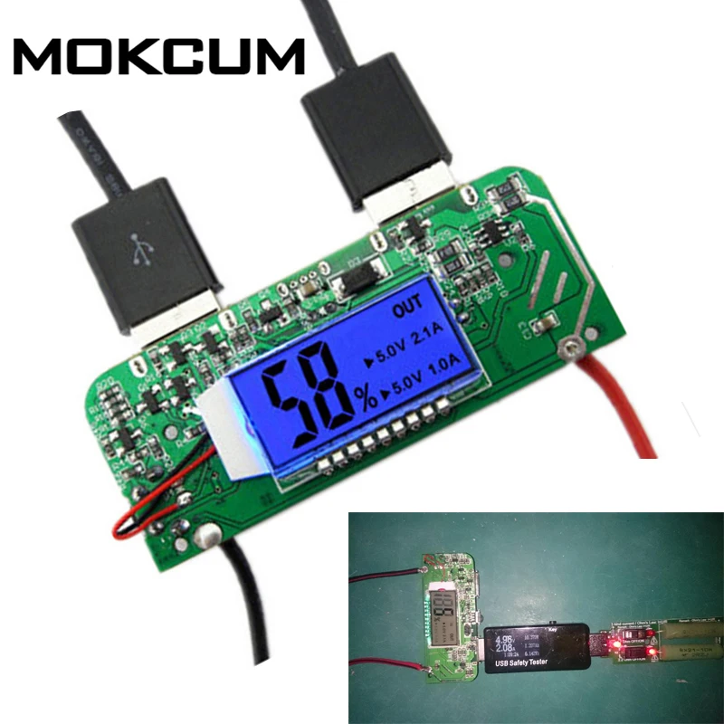 

Dual USB 5V 2.1A 1A Mobile Power Bank Charger PCB Board Boost Step up Power Module LED Screen Display for 18650 Battery DIY 65*2