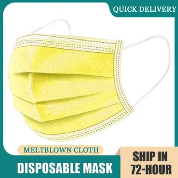 

10/50/100/100/500pcs Mask Disposable Nonwove 3 Layer Ply Filter Mask Mouth Face Mask Filter Yellow Masks Fast Delivery