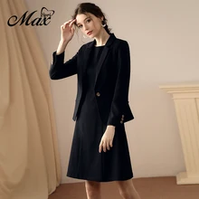 Max Spri офисный Женский комплект Осень Новая мода Зубчатый воротник полный рукав блейзер без рукавов миди платье комплект из двух предметов костюмы