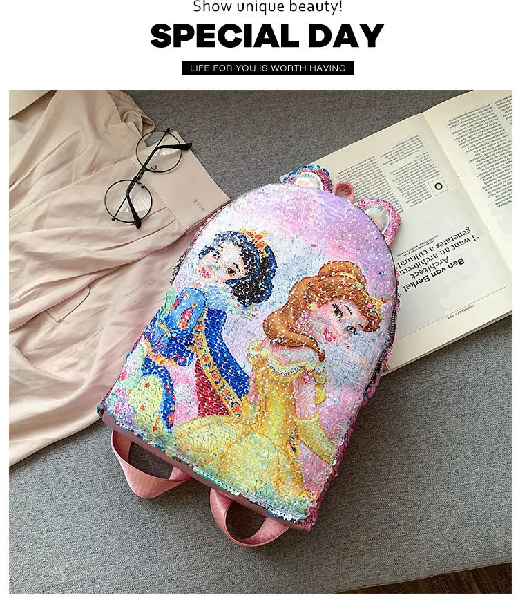 Disney Принцесса рюкзак замороженная Эльза сумка женская обесцвечивающая школьная сумка модные блестки маленький рюкзак Детская сумка