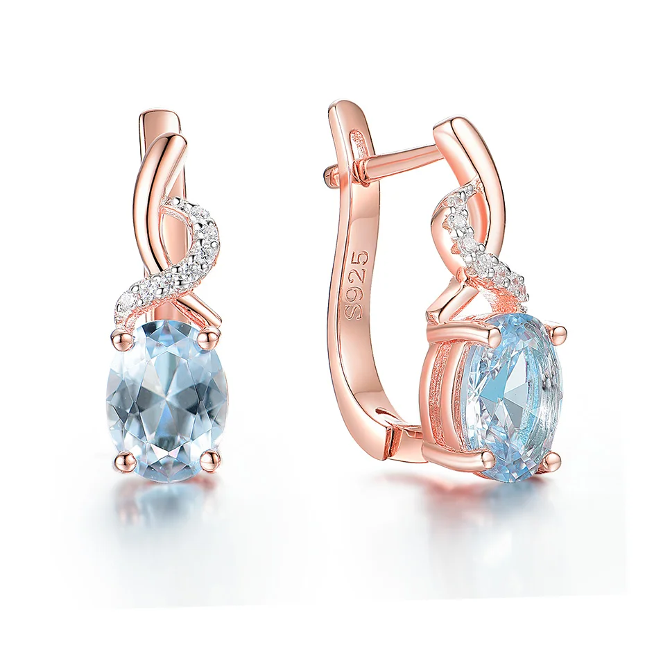 Kuololit 585 Rose Gold Topaz Gemstone Luxury Clip Earrings for Women Genuine 925 Sterling Silver Emerald London Blue Morganite - Image 6
