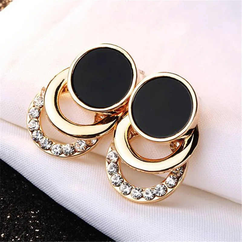 Fashion Charm Crystal Stud Earrings Geometric Round Circle Shiny Rhinestone Big Earring Jewelry Women Gift 2021 Brand New Design | Украшения