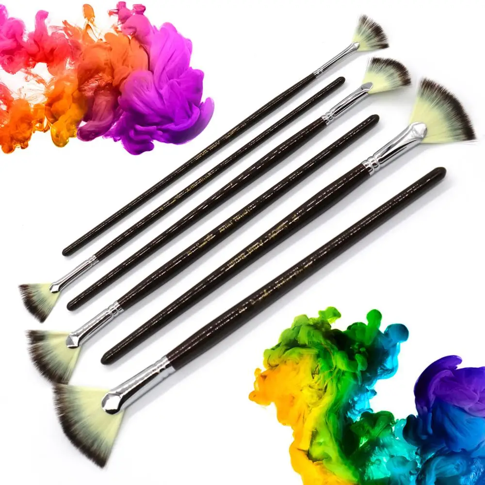 SeamiArt 6Pcs Fan shaped Nylon Hair Gouache Watercolor Paint Brush Set for School Painting Drawing Painting Brush Art Supplies 6 SeamiArt 6Pcs Fan shaped Nylon Hair Gouache Watercolor Paint Brush Set for School Painting Drawing Painting Brush Art Supplies 6