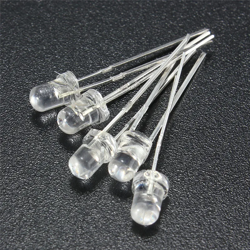 라운드 클리어 울트라 브라이트 LED 발광 다이오드 램프, 3mm LED 다이오드 모음, 5 색, 화이트, 옐로우, 레드, 블루, 그린, 300 개