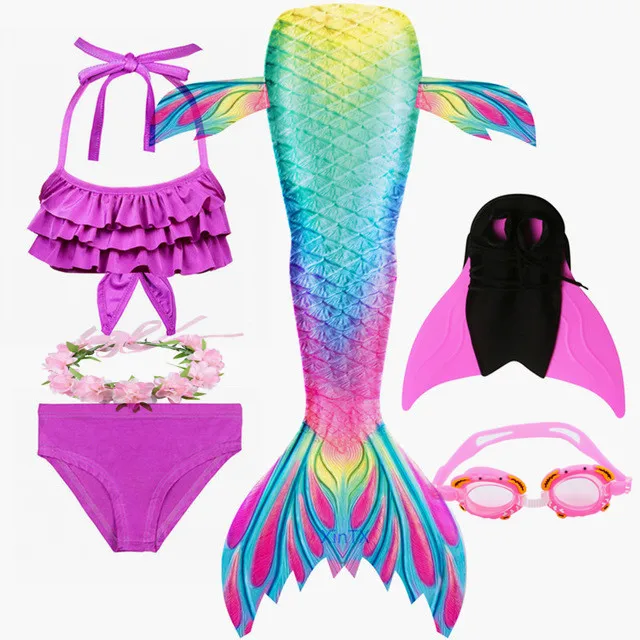 

2020 HOT Kids Swimmable Mermaid Tail for Girls Bikini Swimming Bating Suit Mermaid Costume With Monofin Crown