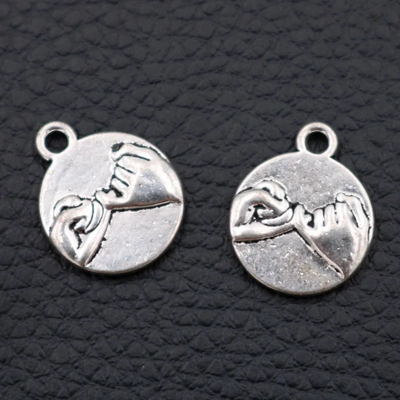 

Double-Side Hand Pull Hook Tag Round Pendant Gesture Language Charms Oath of promise charms Love Hand in Hand Charms 15pcs
