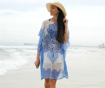 

Printing Tunic for Beach Bathing suit cover ups Chiffon Beach Dress Women Beachwear Bikini cover up Saida de Praia