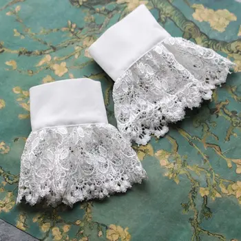 

THINKTHENDO 2pcs/pair Women Girl Fake Cuff Gloves Crotchet Floral Lace Pleated Ruched Hollow
