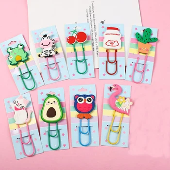 

1 Pcs Cute Avocado Cactus Frog Owl Flamingo Cat PVC Paper Clips Photo Memo Ticket File Clip Bookmarks Gift School Stationery