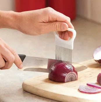 

Stainless Steel Onion Cutter Onion Fork Fruit Vegetables Cutter Slicer Tomato Cutter Knife Cutting Safe Aid Holder