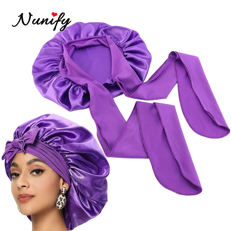 Silk Satin Bonnet for Curly Hair Women Sleeping Cap with Tie Band for Jumbo Braids 6