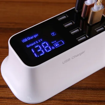 

Charging Stations Fast Charger 8 Port USB Hub LCD Screen For Mobile Phone Travel SP99