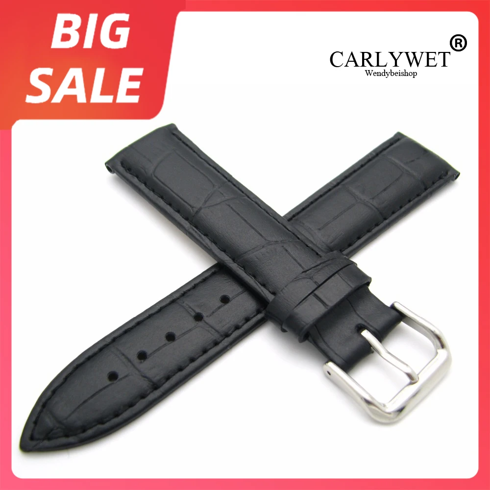 

CARLYWET 12 14 16 18 20 22 24mm Top Quality Real Calf Leather Classic Alligator Grain Watch Band Strap For Seiko Tudor Rolex IWC