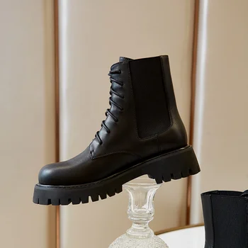 

SKLFGXZY black Riding boots Genuine leather Female boots Round head Women's boots Head layer cowhide Women's shoes Size 34-40