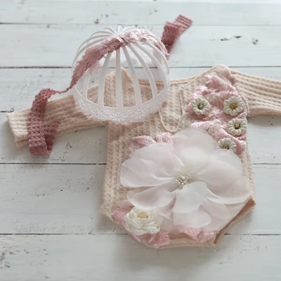 1 Headband 1 romper Аксессуары для фотостудии, платья для новорожденных, реквизит для фотосессии, Рождественский наряд для девочек, одежда с цветочным рисунком - Цвет: 1 Headband 1 romper