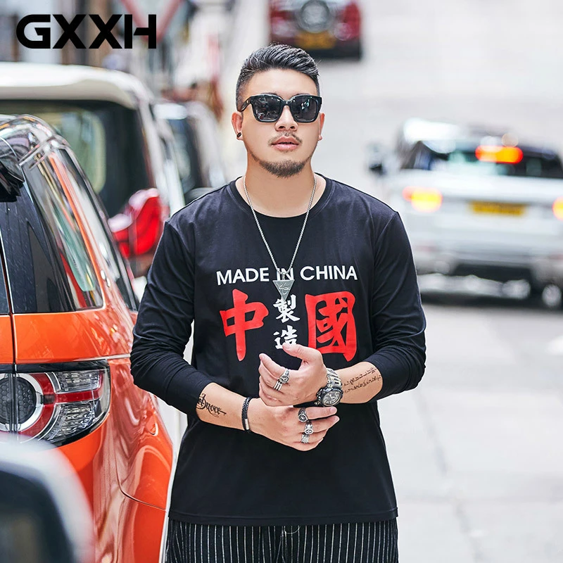 

GXXH 2019 Autumn Plus Size Men's T-shirts Spring Large Size Men's 5XL 6XL 7XL Word Made In China Long Sleeve Oversized T Shirt