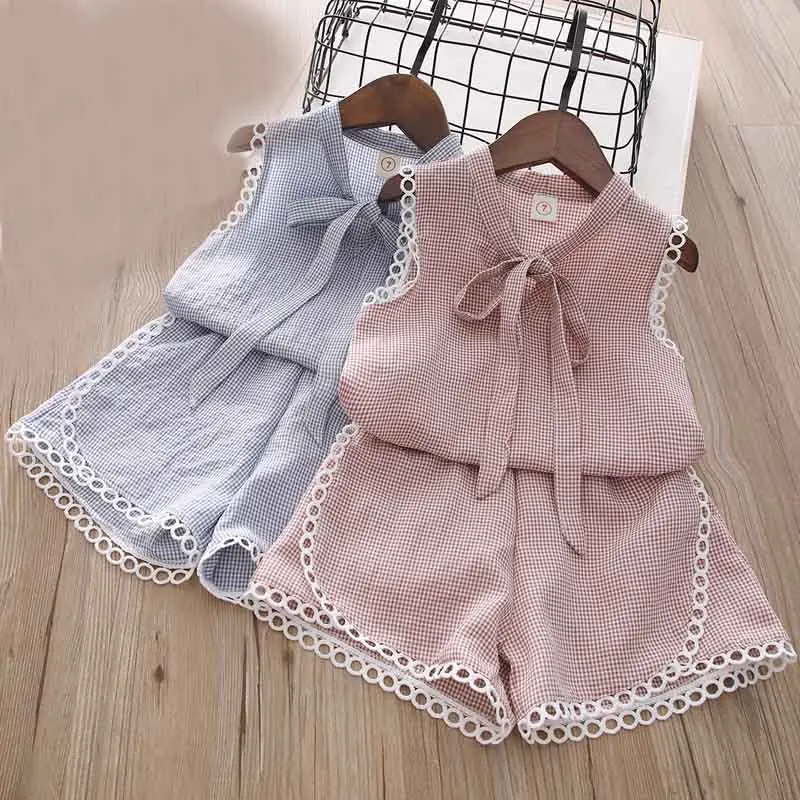 

MERI AMMI 2 pcs Clothing Set Children Girl Outfit Bowknot Tee +Lace Skirts For 2-10 Year Gir