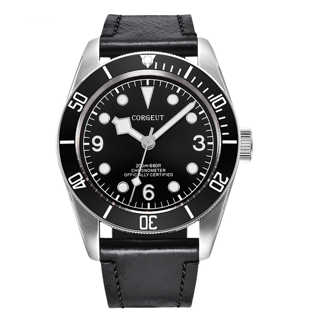 

Corgeut 41mm Watch Men Automatic Mechanical Luxury Brand Military Sport Swim Luminous Waterproof Clock Leather Strap Wrist Watch