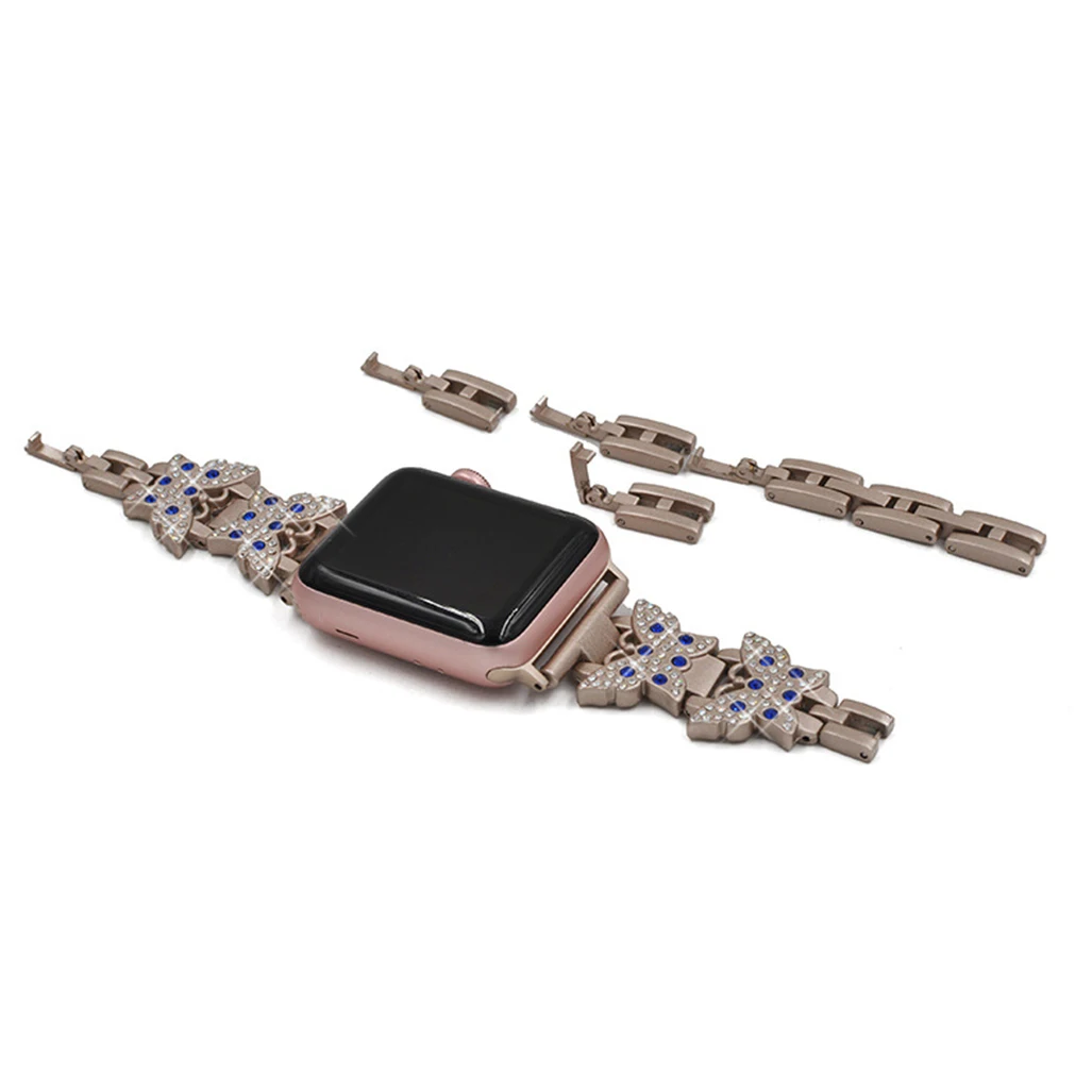Браслет, ремешок для часов для Apple Watch маленький горный хрусталь бабочка из нержавеющей стали металлическая цепь стальной ремень браслет для Iwatch