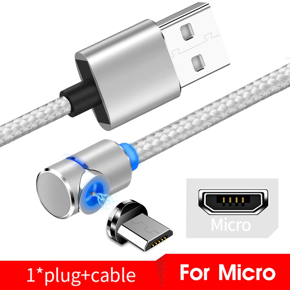 Silver For Micro USB Магнитное зарядное устройство Micro USB кабель для iPhone samsung Android Быстрая зарядка Магнит usb type C кабель Шнур для мобильного телефона - Цвет: Silver For Micro USB
