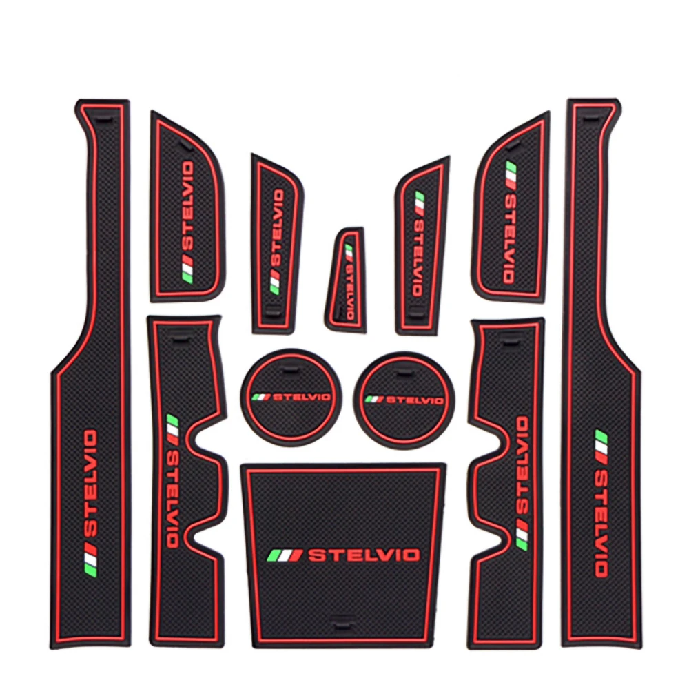 12 Pz/Set Car Door Groove Mat Slot Cup Holder Pad Antiscivolo Decorazione Copertura Auto Tuning Accessori Per Alfa Romeo Stelvio