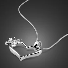 Дизайн серебряный кулон в форме сердца Женская модная подвеска-бабочка ожерелье Твердые стерлингового серебра 925 Женские ювелирные ожерелья