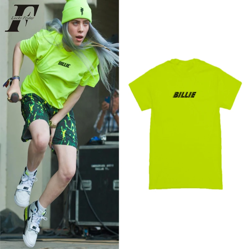 Billie Eilish футболка для мужчин и женщин желто-зеленая черная футболка с буквенным принтом уличная та же абзац хлопок летняя новая одежда