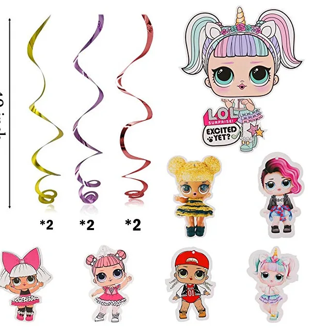 

lol doll surprise various birthday party theme decoration props spiral ornaments pendant Cartoon anime pattern various