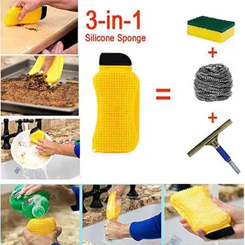 

Multifunction Silicone Cleaning Brushes Useful Washing Sponge Kitchen Cleaning Bowl Pan Bowl Dish Brush Easy Clean Cooking Tool