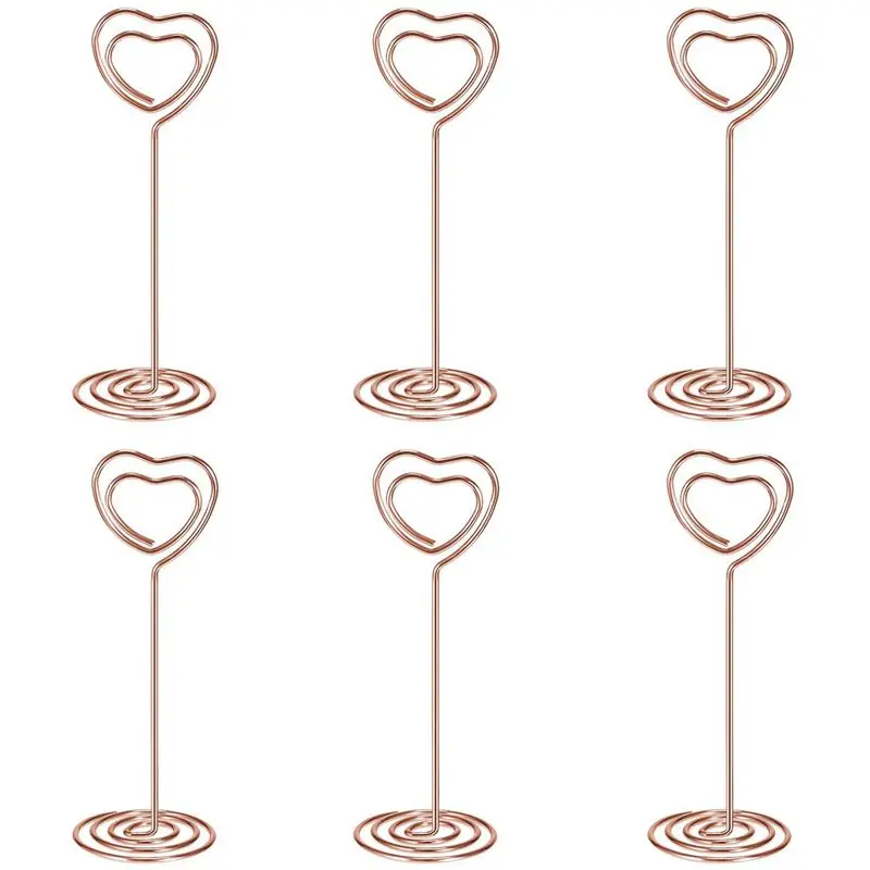 

24 Pack of Table Number Card Holders Photo Holder Stand Place Card Paper Menu Clips Holders, Heart Shape (Rose Gold)