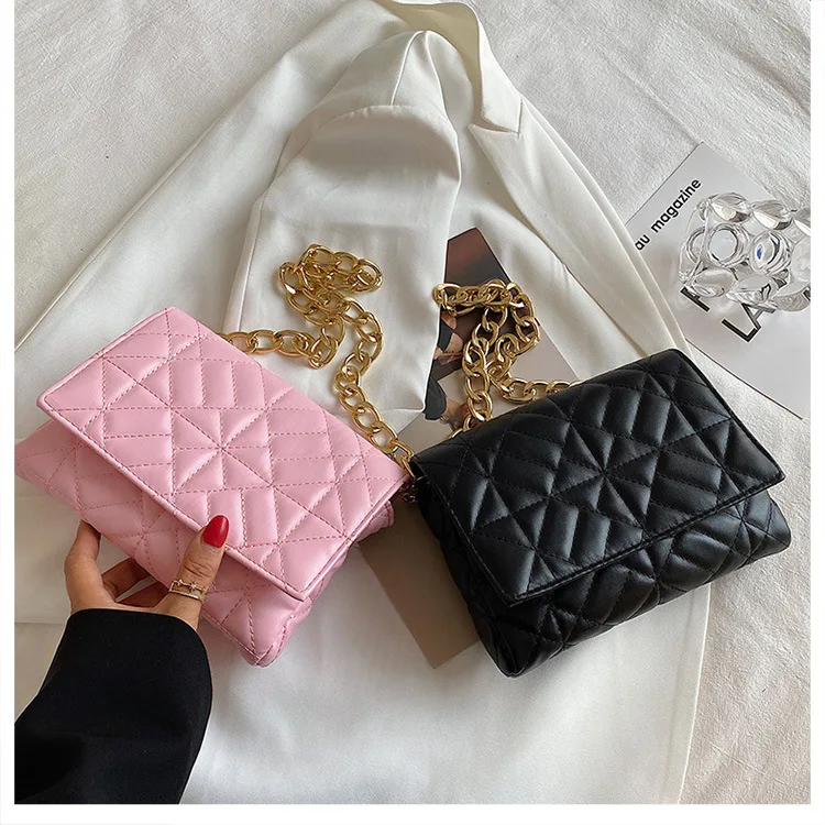 Branded Women's Shoulder Bags 2021 Metal Thick Chain Quilted Designer Purses And Handbag Women Clutch Bags Ladies Striped bag Branded Women's Shoulder Bags 2021 Metal Thick Chain Quilted Designer Purses And Handbag Women Clutch Bags Ladies Striped bag