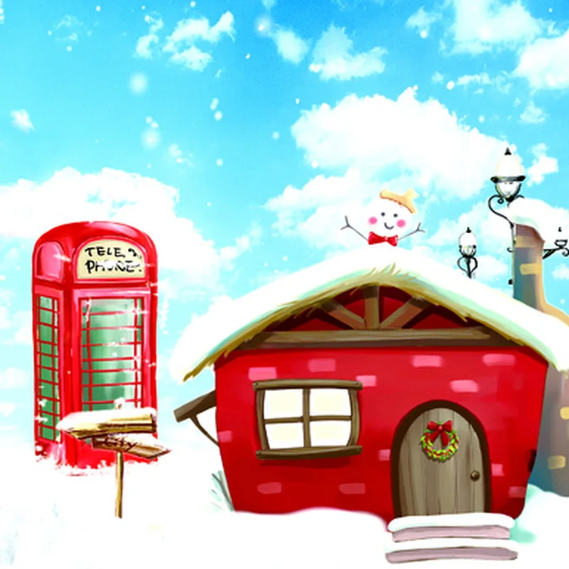10x10FT Merry Christmas Snowman Wood Shed Wreath Cartoon Snowfield Custom Photo Backdrops Studio Backgrounds Vinyl 300cm x | Электроника