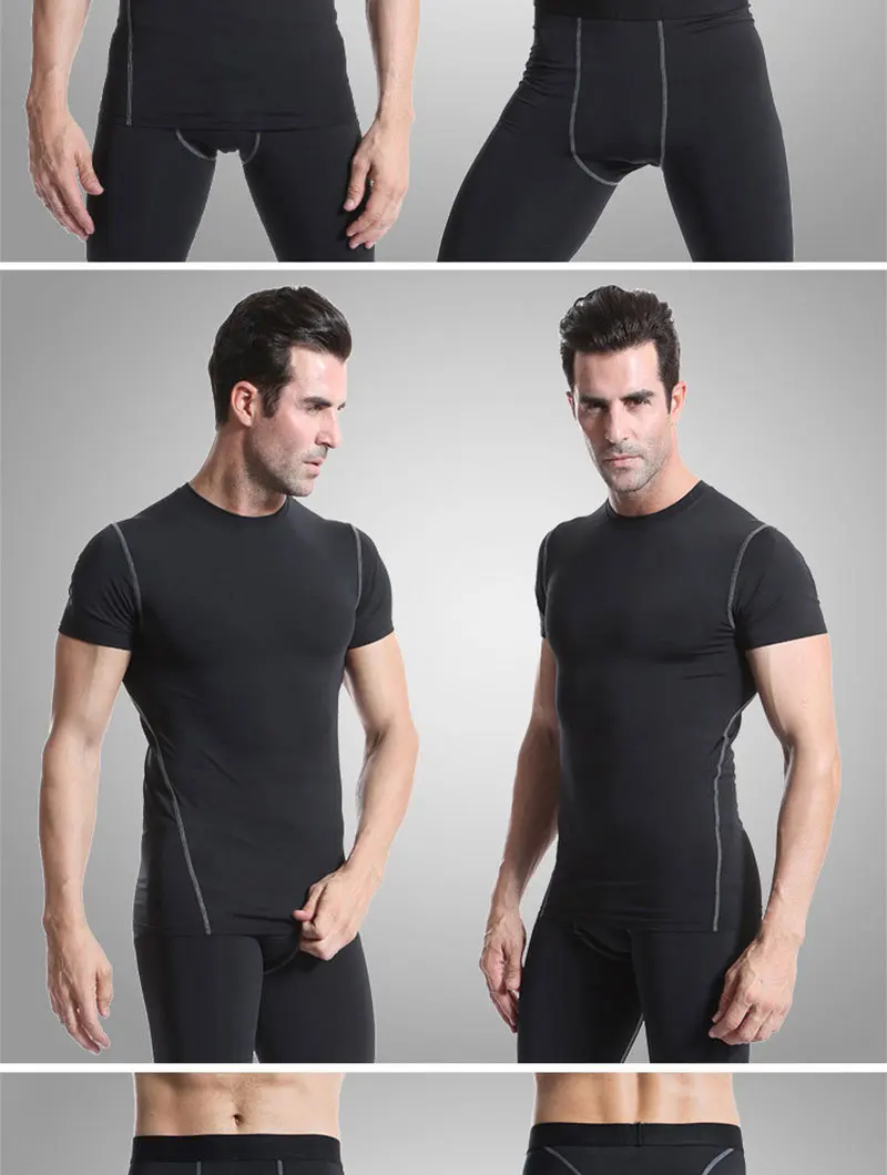 Currently Available Men Summer Tight-Fit Training Suit Short Sleeve Pro Fitness Suit Quick-Dry Sports Set 1003+ 1004
