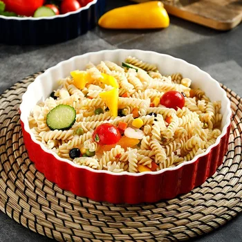 

8 Inch Ceramic Round Cheese Baked Plate Pan Pizza Baking Dish Tray Western Dishes Oven Bowl High Temperature 600C-Red