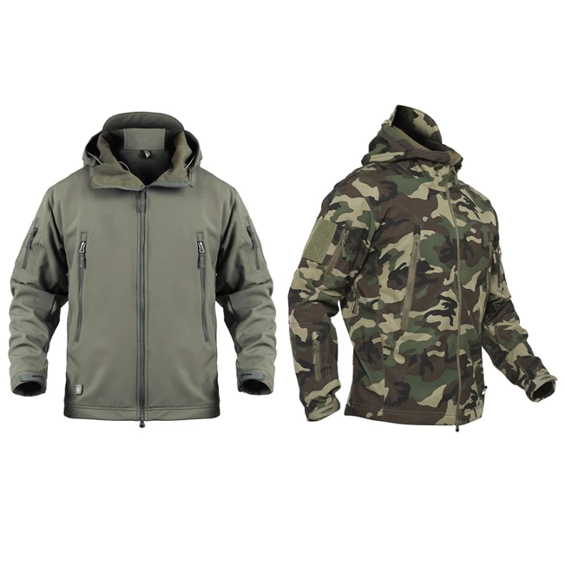 

Practical Outdoor Hunting Fishing Softshell Fleece Jacket Men Waterproof Camping Hiking Jacket Warm Hooded Coat Windbreaker