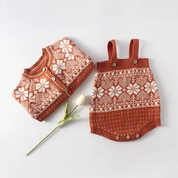 

2pcs Christmas Snow Flake Unisex Baby Boy Cardigan+Romper Long Thick Winter Jacket Toddler Clothing Set Infant Clothes 204039